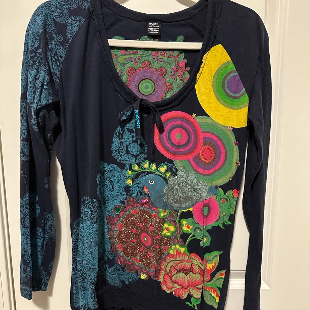 Desigual Black Multicolor Graphic Blouse